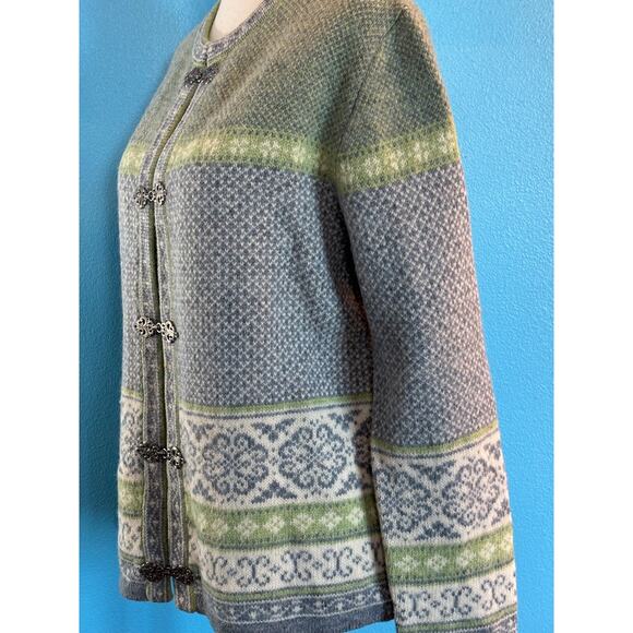 Susan Bristol Nordic Cardigan Sweater Jacket 100% Wool Metal Clasp Fair Isle M - Picture 4 of 7